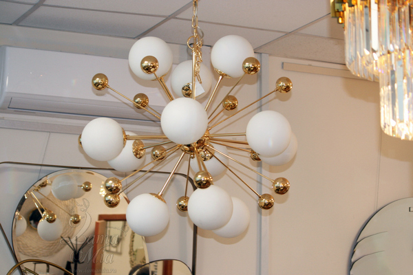 Светильник потолочный из белых и золотых шаров 20MD3503-12 купить в интернет магазине lamamia.ru, бесплатная доставка по Москве