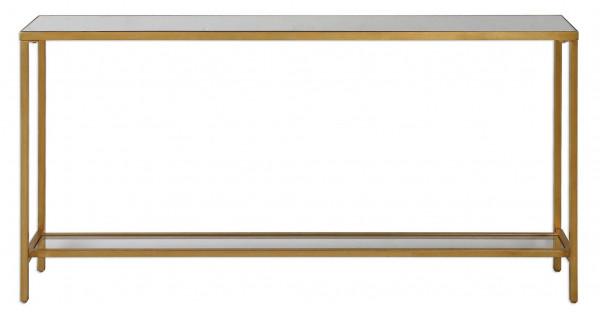 Консоль металлическая золотистая со стеклом