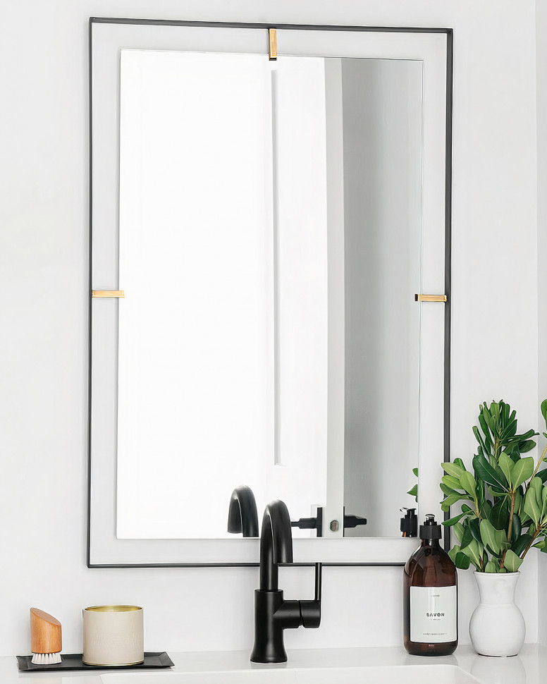 Зеркало в чёрной раме с латунными штифтами Гастон