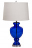 Лампа синяя стеклянная с бежевым абажуром