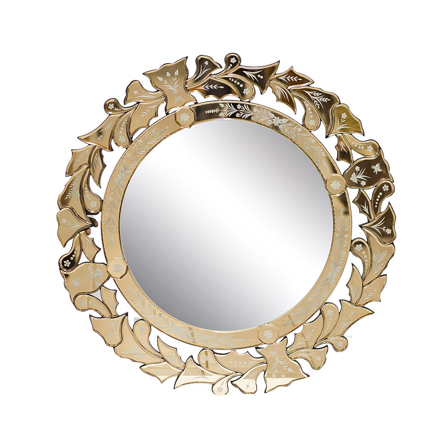 Зеркало круглое с тонированным золотом флороморфным бордюром