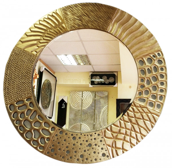 Зеркало-панно Зазеркалье с золотой декоративной рамой