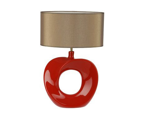 Лампа настольная красная с бежевым абажуром