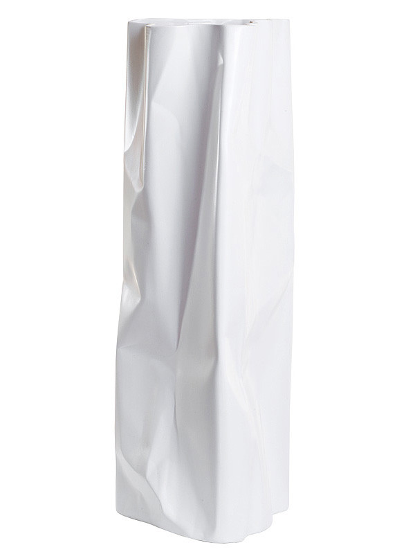 Ваза керамическая в форме мятого пакета, матово-белая, высота 64 см