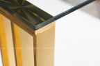 Стол обеденный прозрачное стекло, золотой корпус