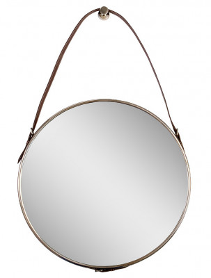 Зеркало круглое в металлической раме с кожаным подвесом