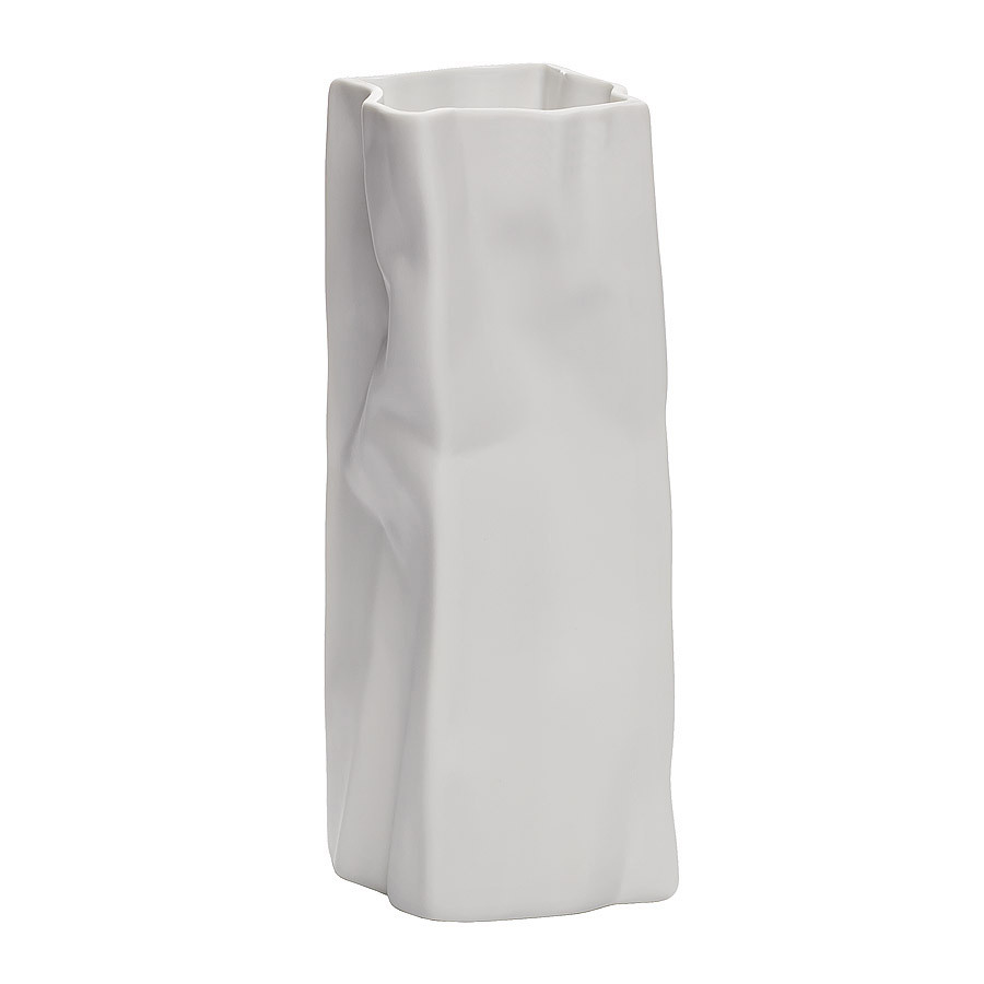 Ваза керамическая в форме мятого пакета, матово-белая, высота 30 см