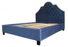 Кровать двуспальная синяя с фигурным изголовьем