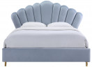 Кровать серо-голубая с мягкой велюровой обивкой