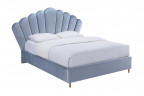 Кровать серо-голубая с мягкой велюровой обивкой