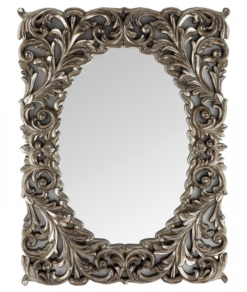 Зеркало декоративное в широкой серебристой раме