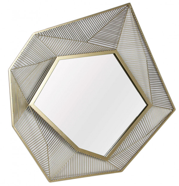 Авангардное зеркало в металлической раме цвета шампань