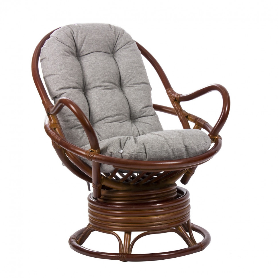 Кресло-качалка вращающееся SWIVEL ROCKER с подушкой, цвет коньяк