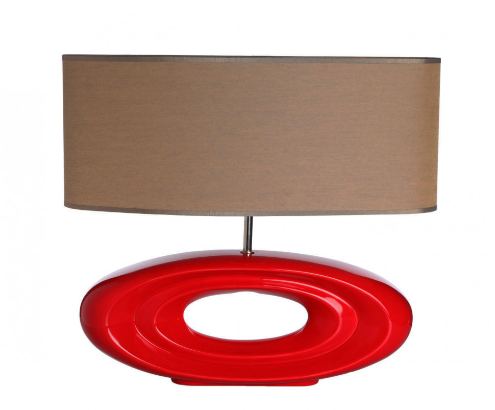 Настольная лампа красная с бежевым абажуром