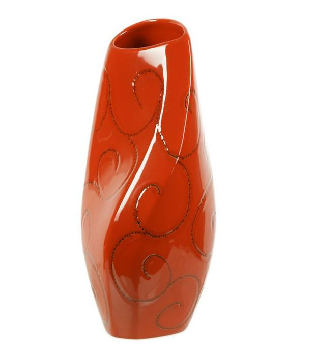 Оранжевая керамическая ваза с рисунком, высота 45 см