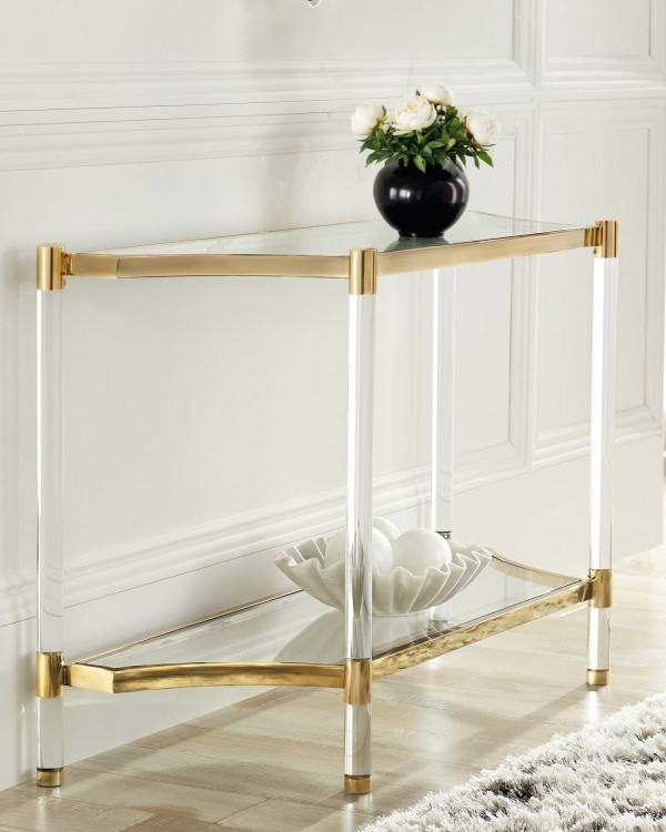 Консоль прозрачная Хастингтон с золотым корпусом