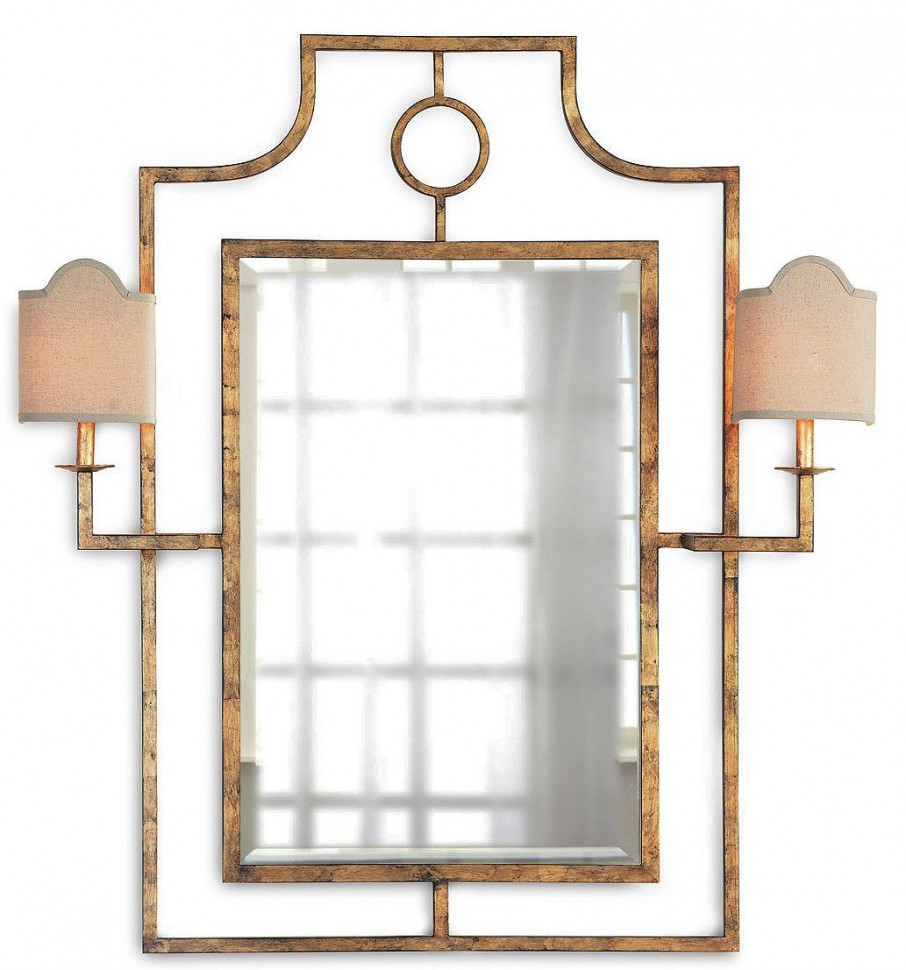 Зеркало настенное в золотой раме с бра