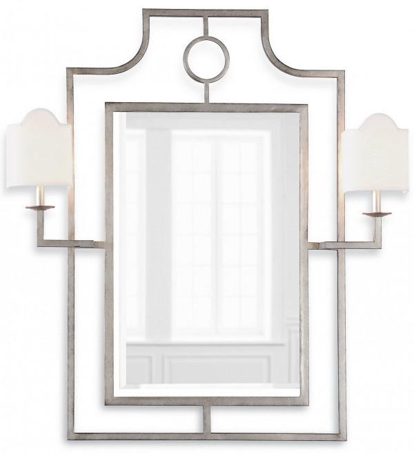 Зеркало настенное в серебряной раме с бра