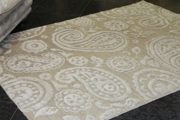 Бежевый ковер 2х3 м из шерсти тонкой вязки High-Low white