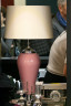 Лампа стеклянная розовая с белым абажуром