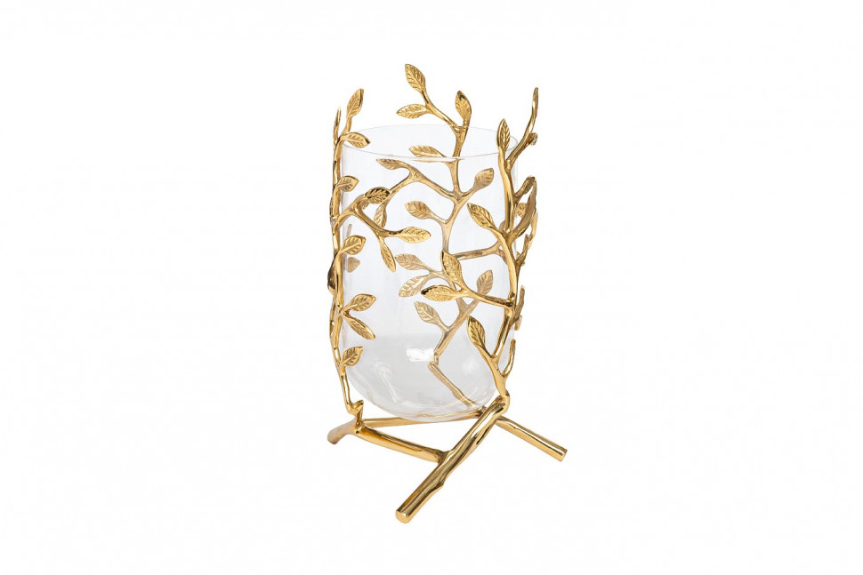 Ваза стеклянная с декором "Золотые ветви" 30см