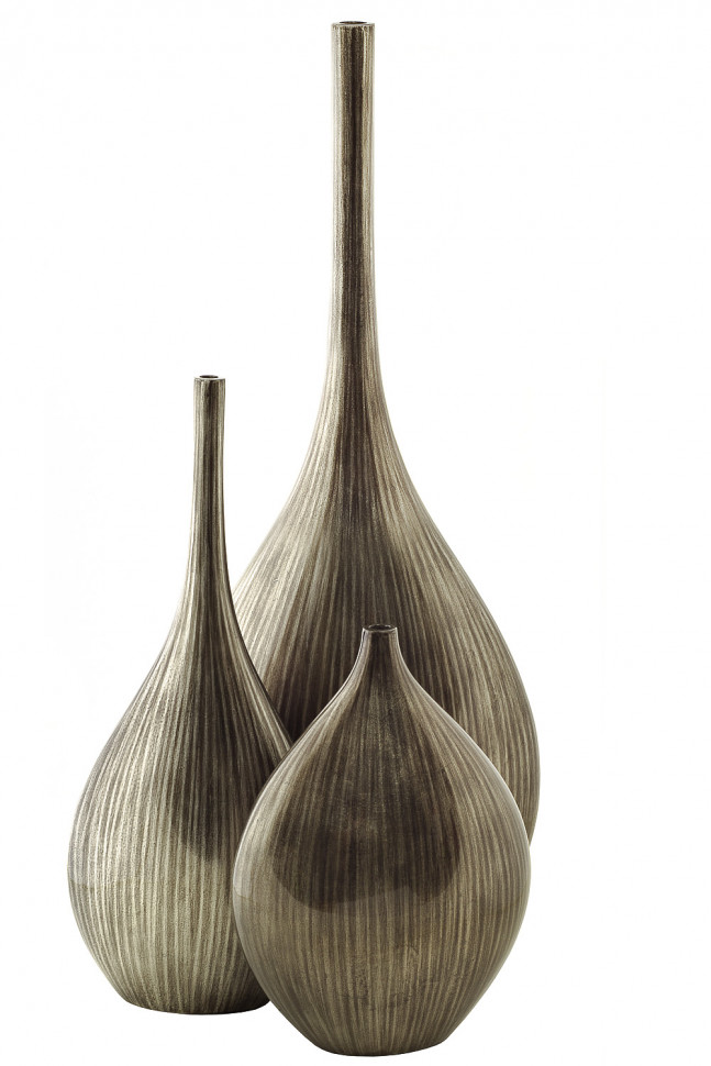 Декоративная ваза из дерева "Серые полосочки", 24 см