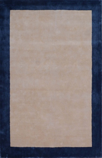 Ковер бежевый с тёмно-синим кантом Viscose Plain volumetric Border (ivory/blue)
