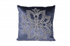 Подушка с вышивкой бисером Цветок тёмно-синяя