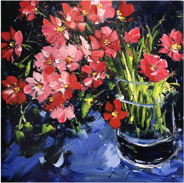 КАРТИНА МАСЛОМ Цветы маки 80*80 см.