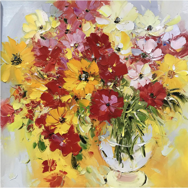 КАРТИНА МАСЛОМ Пионы в вазе 80*80 см.