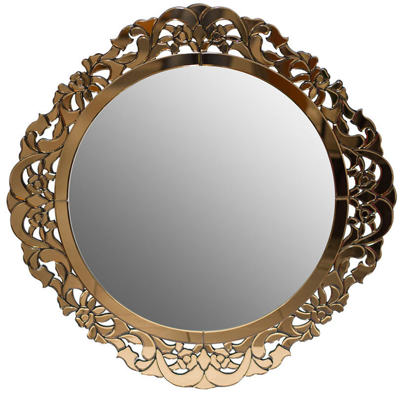 Зеркало круглое с золотым тонированным орнаментом