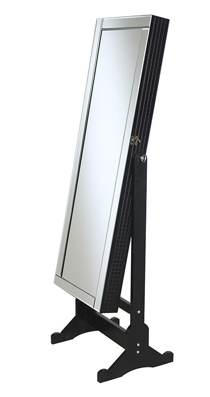 Зеркало напольное - шкаф для аксессуаров с чёрным основанием