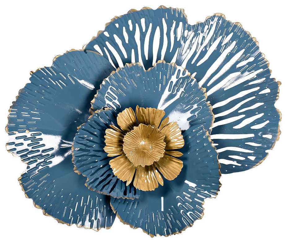 Декор золотисто-голубой Цветок из металла