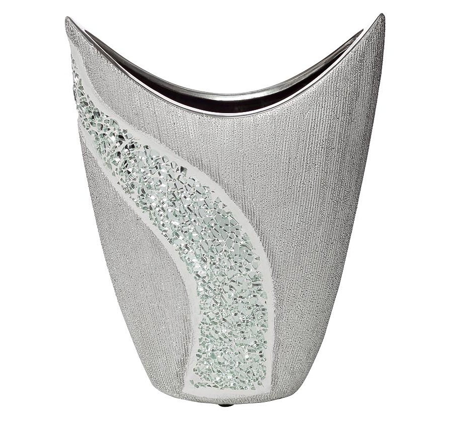 Ваза керамическая серебристого цвета с декором