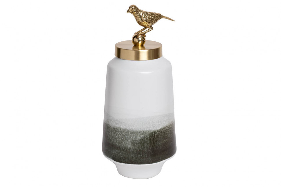 Ваза керамическая с крышкой бело-серая с птичкой, 55RD2876M
