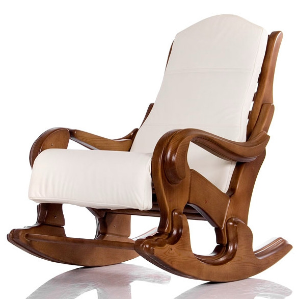 Кресло-качалка Классика, массив дерева, с подушками из натуральной кожи